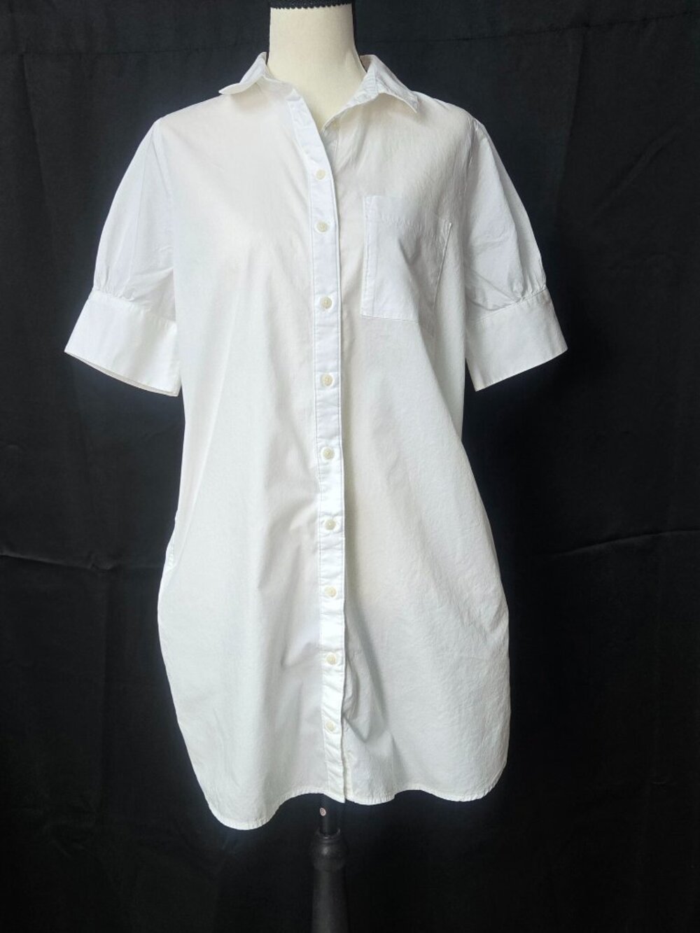 Old Navy Dress Shirt Poplin Puff Sleeve Cotton S Petite Coastal Preppy